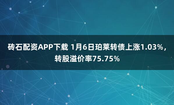 砖石配资APP下载 1月6日珀莱转债上涨1.03%，转股溢价率75.75%